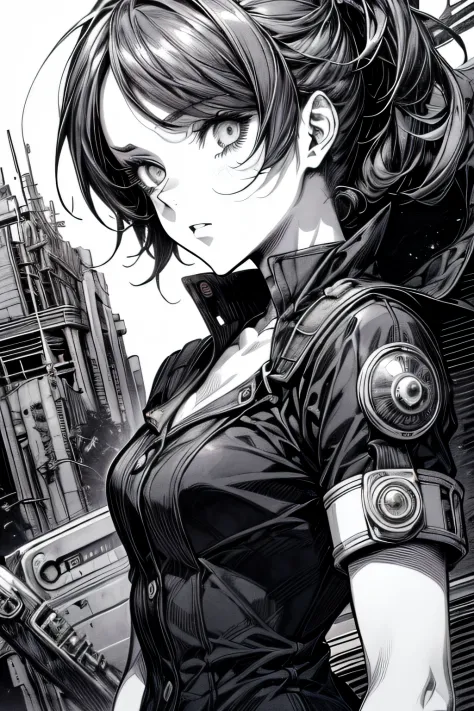 (Comic Noir Style),(linear art_Anime),(black-and-white_High contrast),(masutepiece, Best Quality, ),(Laura Bad Picture:1.2),(Lor...