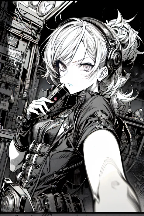 (comic noir style),(linear art_anime),(black-and-white_high contrast),(masutepiece, best quality, ),(laura bad picture:1.2),(lor...