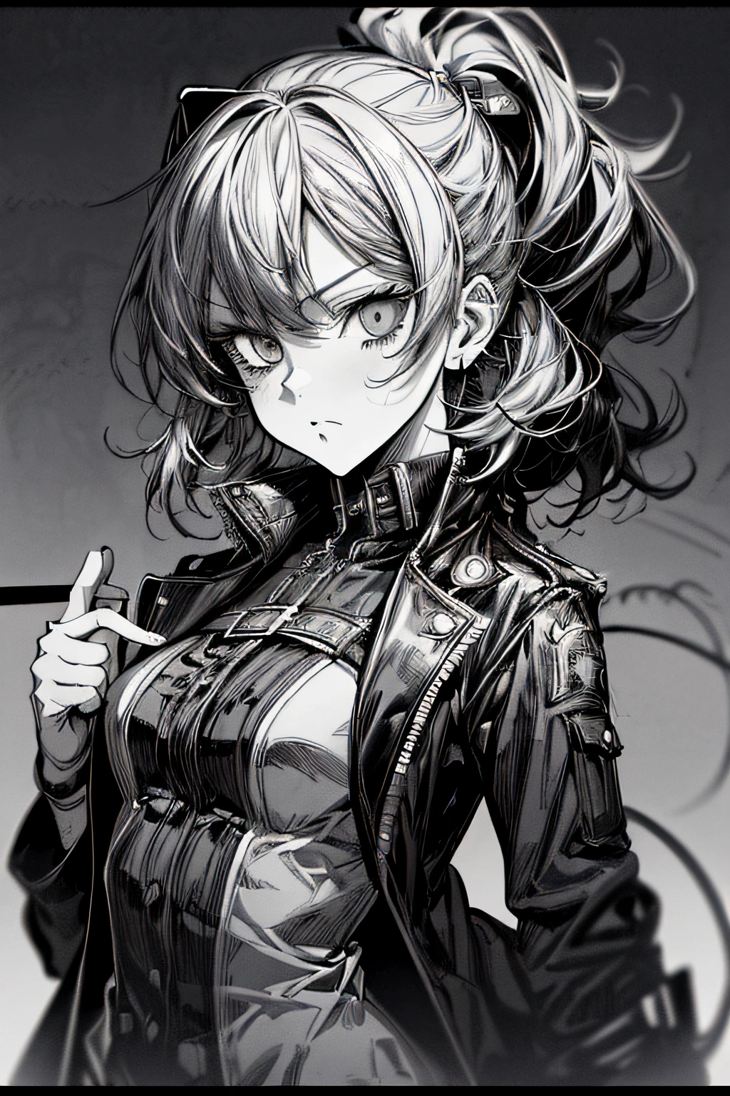 (Comic Noir Style),(linear art_Anime),(black-and-white_High contrast),(masutepiece, Best Quality, ),(Laura Bad Picture:1.2),(Lora Add Details:1.2),8K, Flat color:1.2,1girl in,Chibi,steampunc、machinery background