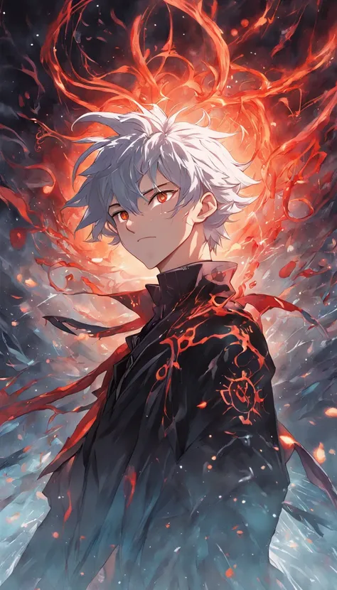 artificial soul of the white-haired, red-eyed male protagonist emerging ...