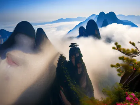 huashan，cloud fog，mountain peaks。