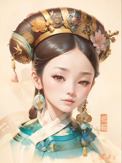 a painting of a woman with a flower in her hair, palace ， a girl in hanfu, by lü ji, beautiful render of tang dynasty, ancient a...