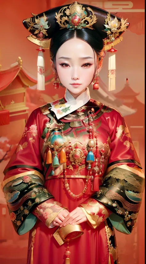 an oriental woman in a red dress, chinese costume, traditional chinese clothing, palace ， a girl in hanfu, chinese dress, ancien...