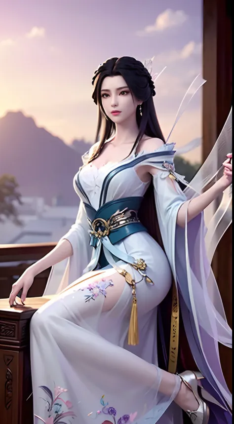 Solo, 1 Beautiful Female, Wuxia World, (1 Girl), (Full Body), (Xiuxian World), Chinese Immortal Wuxia, (Purple Cross-collared To...