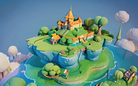 Closeup of an island with a castle on it, isometric island in the sky, 3 D rendering stylization, stylized concept art, isometri...