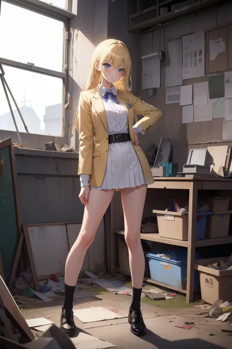top-quality、​masterpiece、Grapffiti、Closed，[[Inside a destroyed classroom]]Garbage all over the ground，Unclean，Sexy Standing Pose...