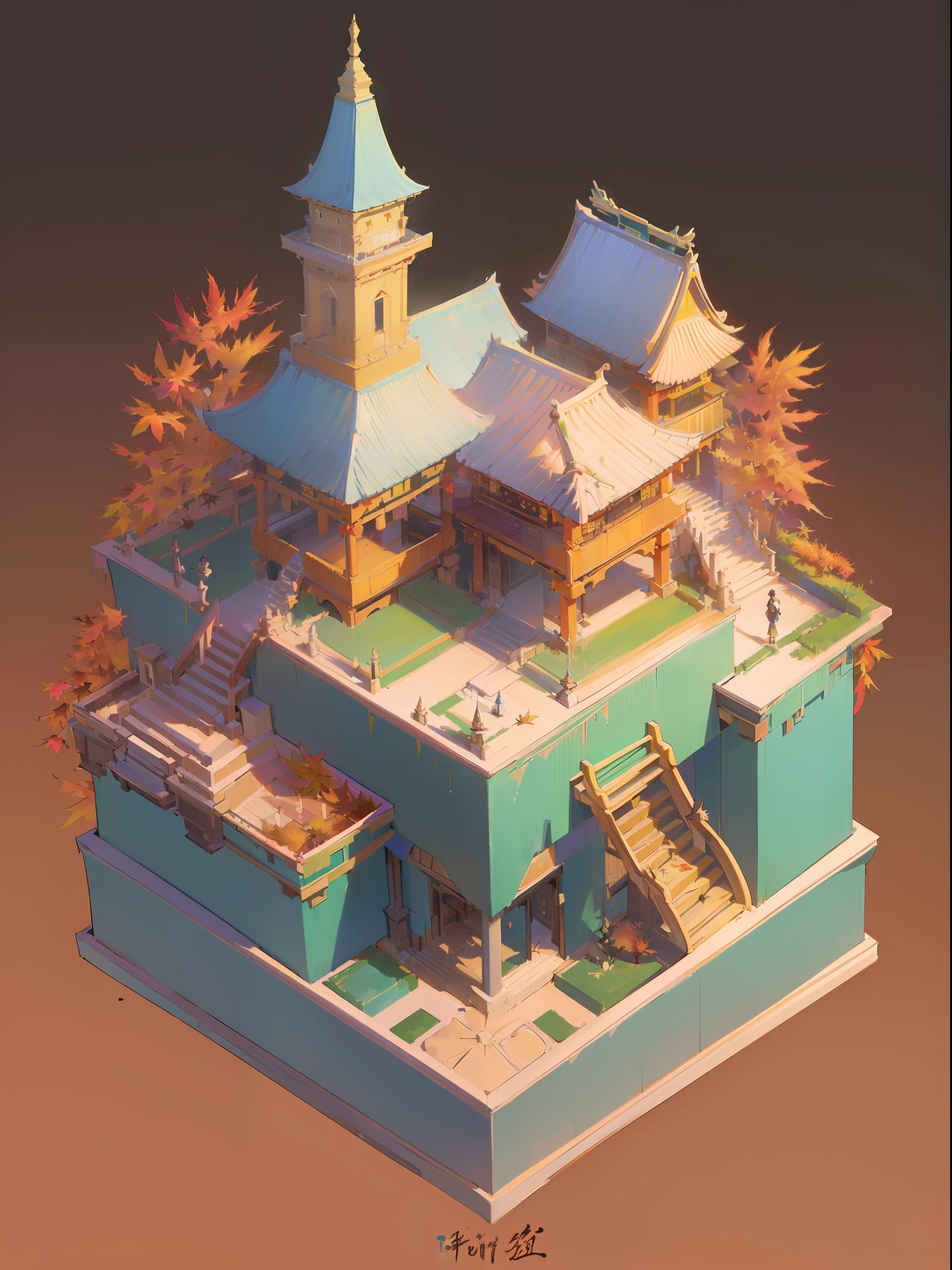 [:(black background:1.5):40],(isometric:1.5), (masterpiece, top quality, best quality, official art, beautiful and aesthetic:1.2),(16k, best quality, masterpiece:1.2),architecture,  east asian architecture, (simple background:1.5), scenery, no humans, stairs, building, wall, doorstep buildings, stairs, Chinese architecture,(autumn:1.5)