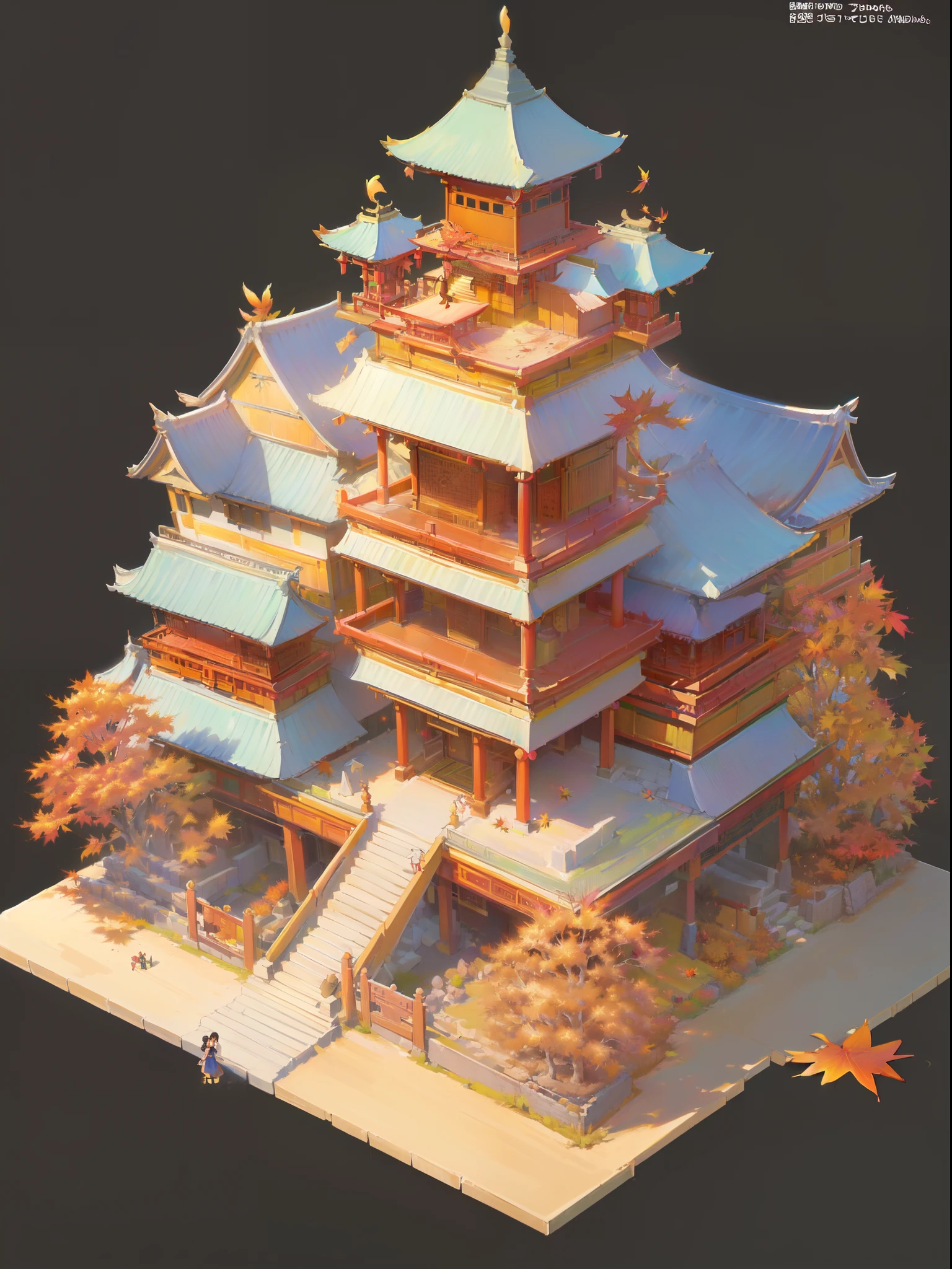 [:(black background:1.5):40],(isometric:1.5), (masterpiece, top quality, best quality, official art, beautiful and aesthetic:1.2),(16k, best quality, masterpiece:1.2),architecture,  east asian architecture, (simple background:1.5), scenery, no humans, stairs, building, wall, doorstep buildings, stairs, Chinese architecture,(autumn:1.5)