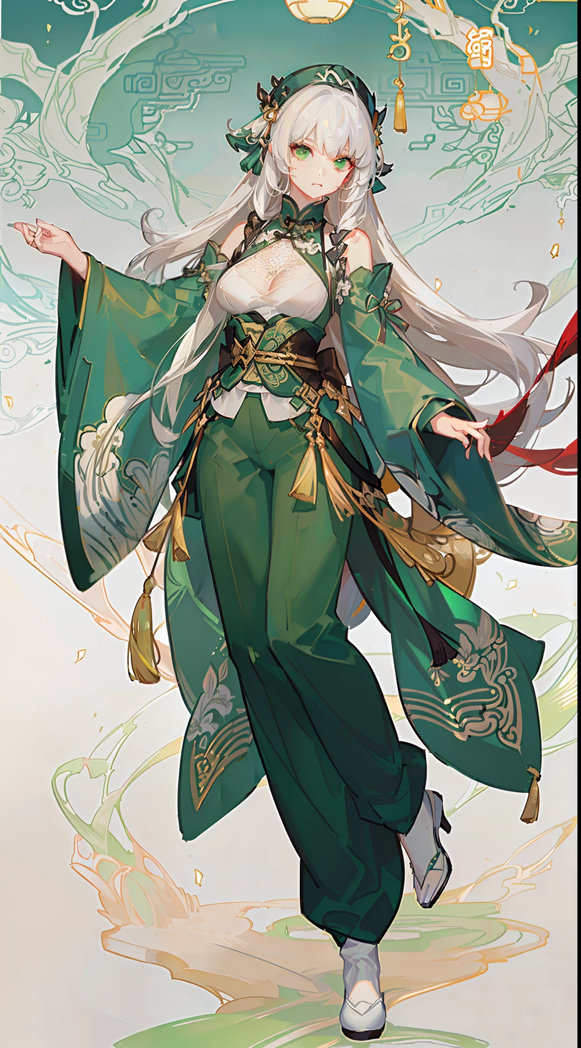 Anime - style illustration of a woman in a green kimono - SeaArt AI