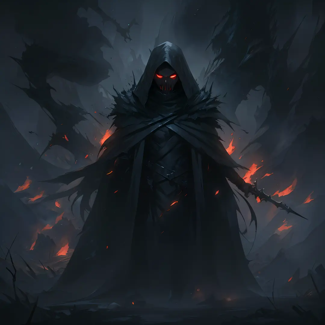 A legendary dark sith, (illustration style), dark environment, lot of fog, ashes