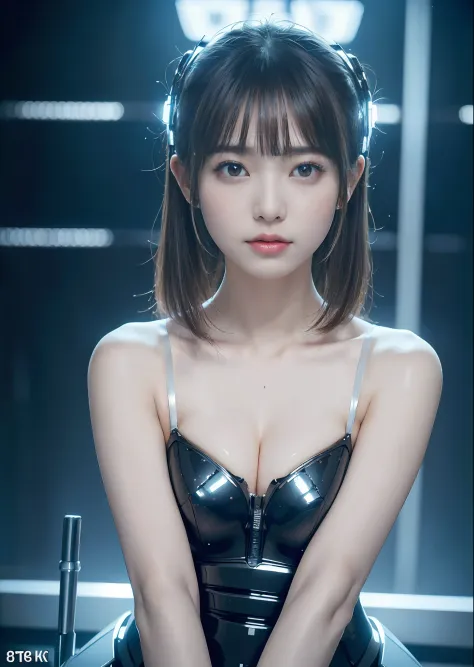 NSFW,((top-quality、in 8K、​masterpiece:1.3))Wearing a silvery-white mech，Girl with a delicate face，The highest image quality，ultraclear，Facial features are delicate and clear，Armageddon，machine arms，exquisitedetails，(cammel toe)、Mechanical pattern,cyberpunk...