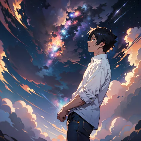 anime - style scene of a beautiful sky with a star, by makoto shinkai, anime art wallpaper 4k, anime art wallpaper 4 k, anime ar...