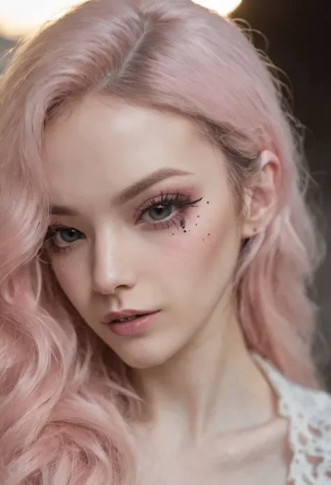 A close up of a woman with pink hair and bright makeup - SeaArt AI