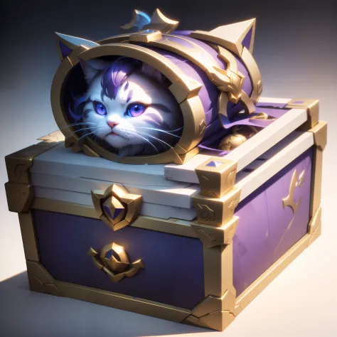 best quality,masterpiece,Game Icon,(Masterpiece, Top quality, Best quality, official art, Beautiful Beauty :1.2),(8k, Best quality, Masterpiece :1.2),(((white background,))),
(item/baoxiang),Fantasy,a treasure chest in the shape of a cat head with a pair o...