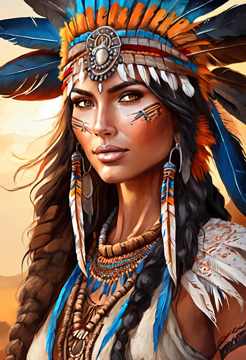 ultra detailed artistic photography, Native American beautiful Apache female, tee pee, moonlight, fire pit, feathers, sexy, dreamy, glowing, backlit, shadows, oil on canvas, smooth, ultra high definition, 8k, ultra sharp focus,  intricate artwork masterpiece, flowy outfit, highly detailed, vibrant, production cinematic character render, ultra high quality model