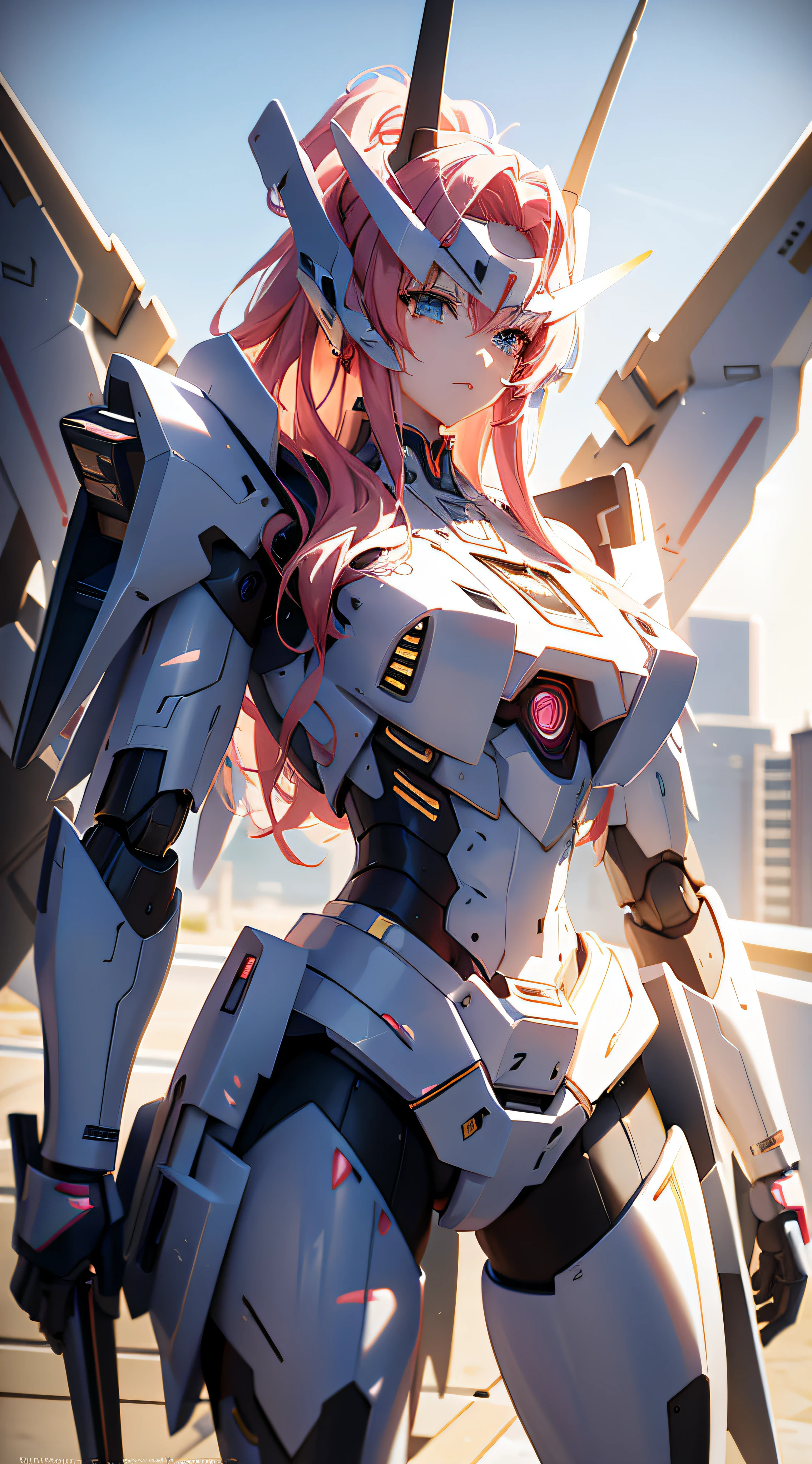 Há um grande robô parado na plataforma com mecha feminina, melhor papel de parede de anime 4k konachan, arte digital detalhada de anime, Estética Anime Mecha, arte detalhada de anime, arte detalhada de animework, papel de parede de anime 4k, papel de parede de anime 4K, arte digital avançada de anime, Papel de parede de anime 4K, badass anime 8 k, Papel de parede de arte anime 4k, Papel de parede de arte anime 4k