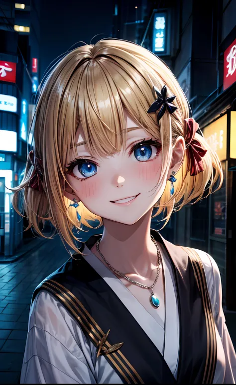 absurderes, (独奏:1.5,)ultra-detailliert,bright colour, extremely beautiful detailed anime face and eyes, view straight on, ;D, shiny_skin,25 years old, Happy smiling face、Short hair, , asymmetrical bangs, Blonde hair with short twin tails, Shiny hair, Delic...