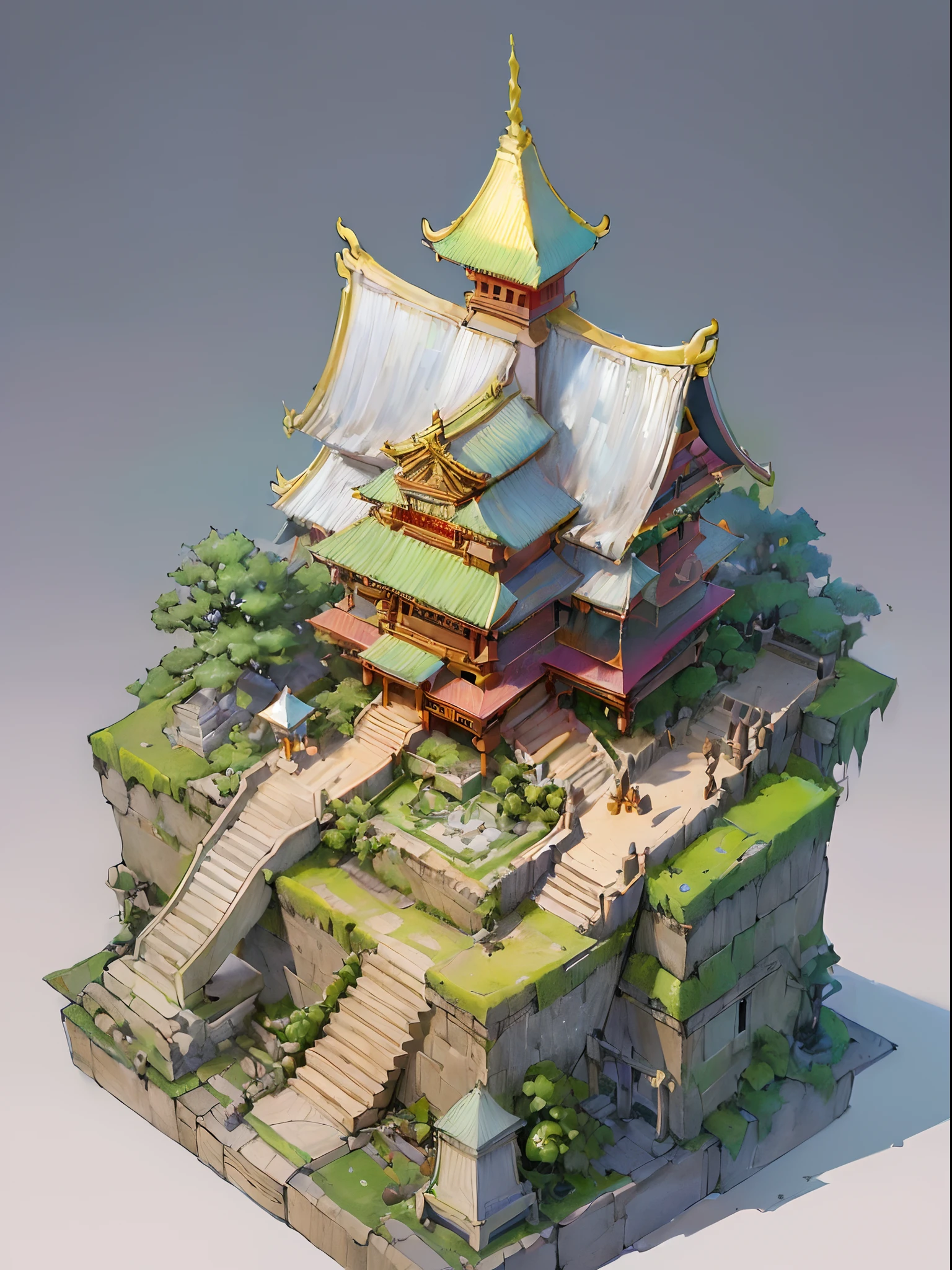 [:(black background:1.5):40],(isometric:1.5), (masterpiece, top quality, best quality, official art, beautiful and aesthetic:1.2),(16k, best quality, masterpiece:1.2),architecture,  east asian architecture, (simple background:1.5), scenery, no humans, stairs, building, wall, doorstep buildings, stairs, Chinese architecture,(summer:1.5)