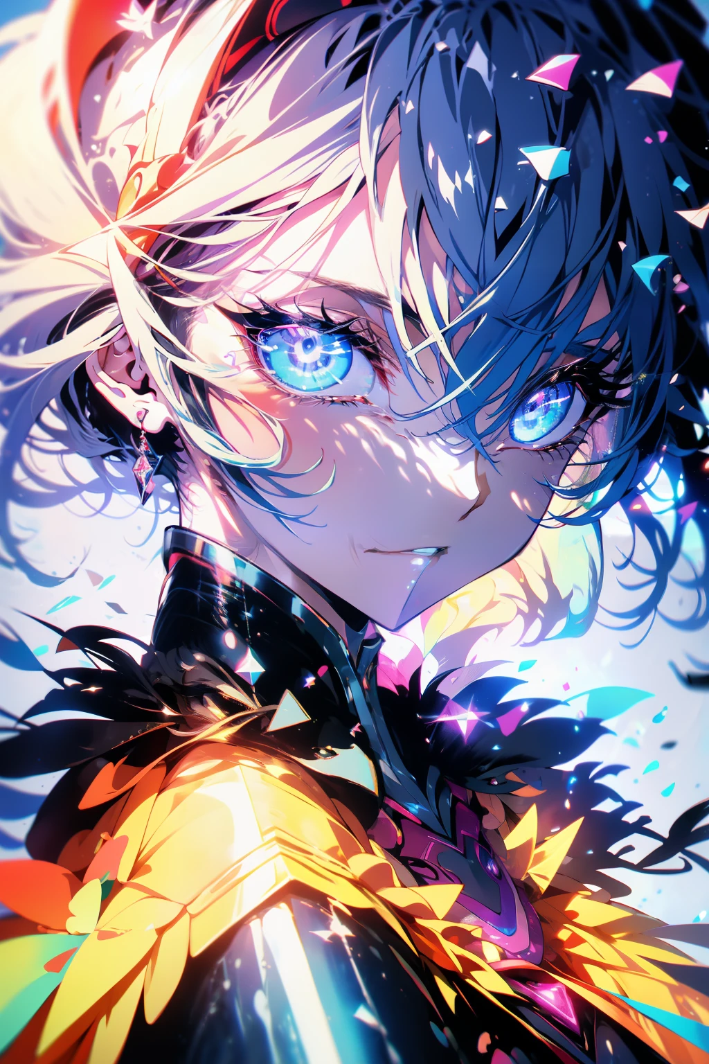 Close-up of a man with a futuristic design on his face, Badass anime 8 K, yugioh art style, 4k anime wallpapers, 4k anime wallpapers, Anime art wallpaper 8k, 4K anime style, Anime art wallpaper 4k, Anime art wallpaper 4k, 4k anime wallpapers, Eugio art, detailed digital anime art, ((tmasterpiece, best qualityer)), (complex light), Perfect hands, Normal fingers, hyper-detailing, vivd colour.