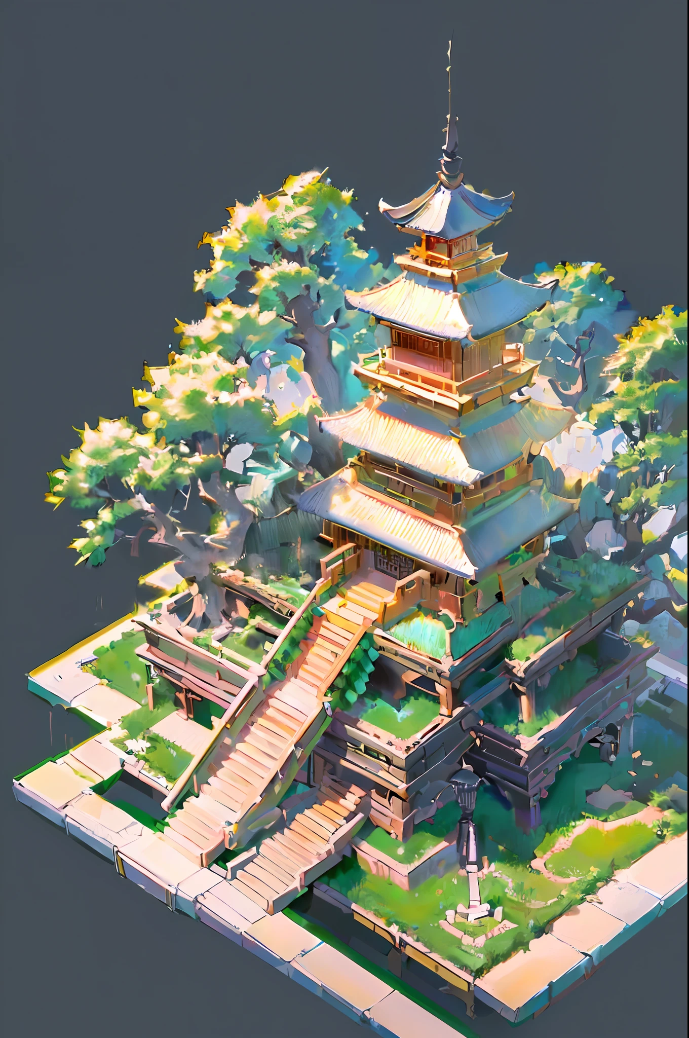 [:(black background:1.5):40],(isometric:1.5), (masterpiece, top quality, best quality, official art, beautiful and aesthetic:1.2),(16k, best quality, masterpiece:1.2),architecture,  east asian architecture, (simple background:1.5), scenery, no humans, stairs, building, wall, doorstep buildings, stairs, Chinese architecture,(summer night:1.5)