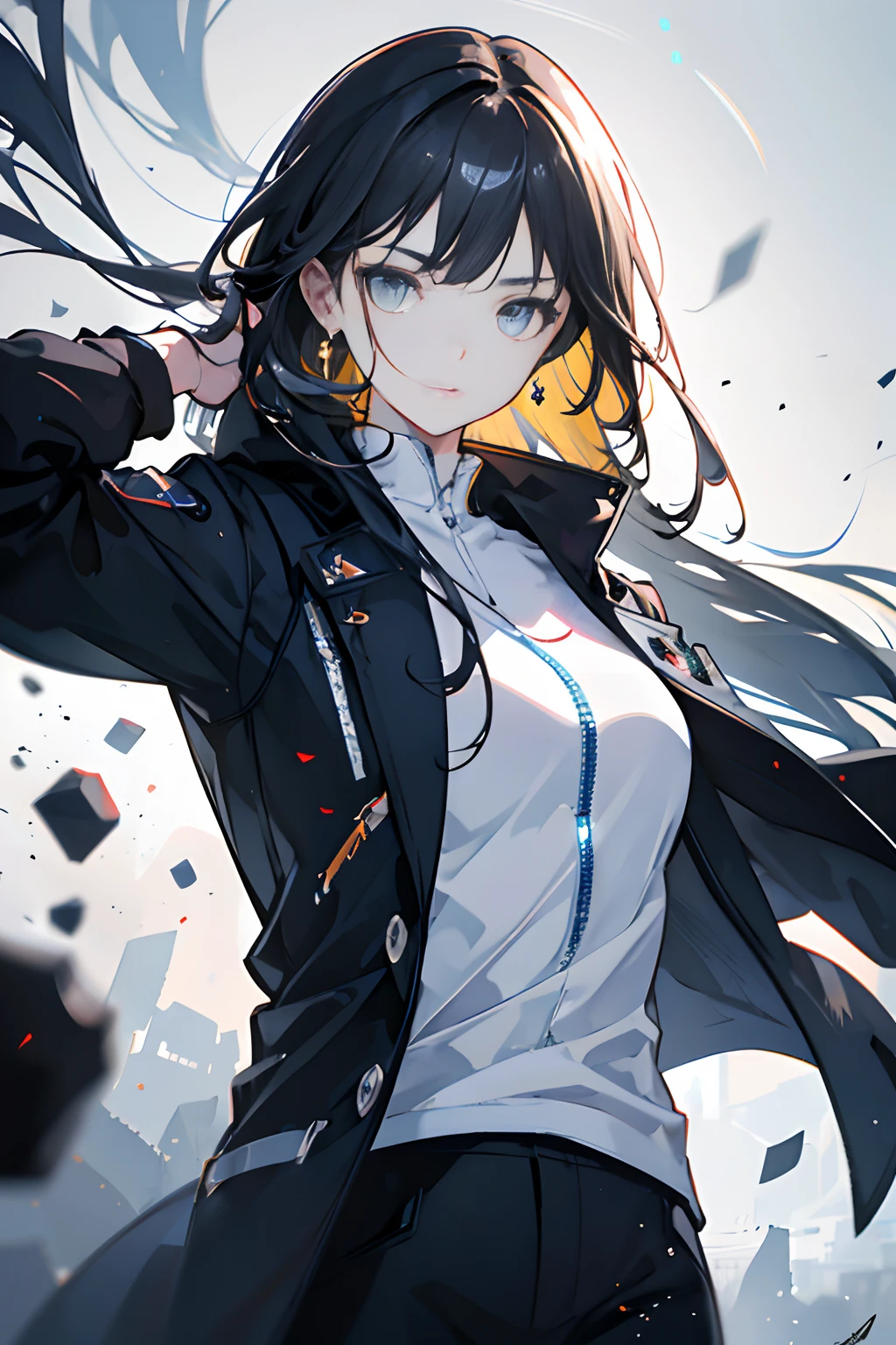 1boys，Black hair，Uniforms，white  shirt,，Wearing earrings，Black coat，hooligan，This character has muscles，tall，extremely handsome，I have a tattoo on my arm，1girll，Long gray hair，Girls are short，The girl is , nffsw(HighDynamicRange)、Ray traching、NVIDIA RTX、Hyper-Resolution、Unreal 5、Sub-surface scattering、PBR Texturing、Postprocess、Anisotropy Filtering、depth of fieldaximum clarity and sharpnesulti-layer texture、Albedo and specular maps、Surface Shading、Accurate simulation of light-material interactions、octan render、Two-tone lighting、Low ISO、 White Balance, thirds rule, Large aperture, 8K Raw, Efficient Subpixel, sub-pixel convolution, (Luminescent particles:1.4), {{​masterpiece, Top image quality, Ultra High Definition CG, Unity 8k Wallpapers, 。.。.3D, cinematlic lighting, lensflare}},{{​masterpiece、top-quality、extremely details CG、16 K、Cinematographic lighting、lensflare}}、