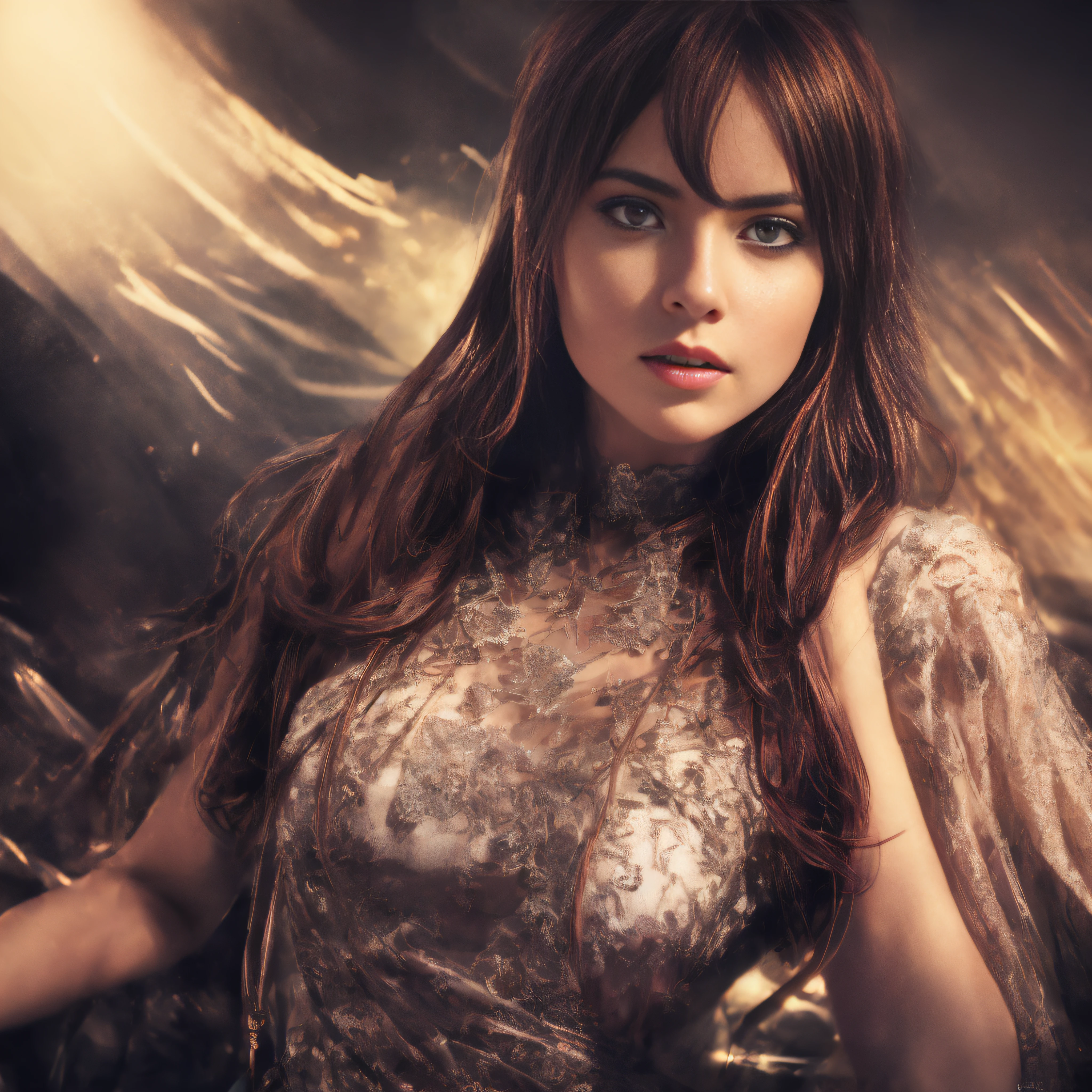 a beautiful woman tied to chair, Full body Portrait, eats a human heart. Best quality, masterpiece, (realistic:1.2), (masterpiece:1.2, best quality), (extremely detailed CG unity 8k wallpaper, masterpiece, best quality, ultra-detailed, best shadow), (detailed background), High contrast, (best illumination, an extremely delicate and beautiful), dynamic angle, beautiful, detailed glow, cinematic lights.