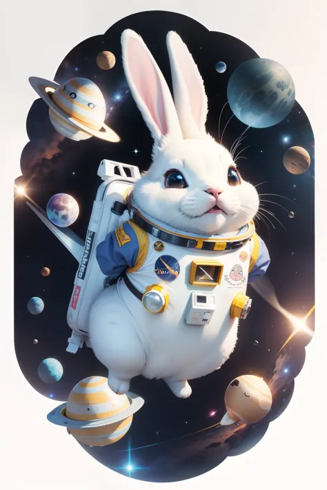 space bunny animal, funny and surprised, for a sticker