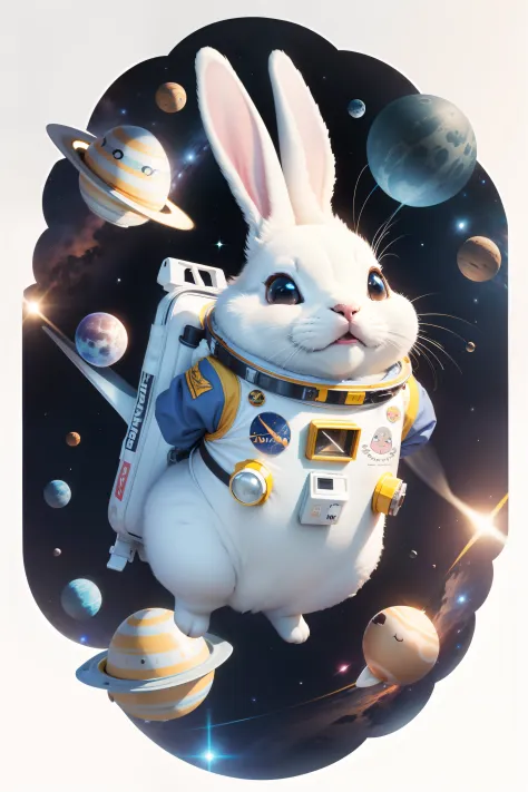space bunny animal, funny and surprised, for a sticker