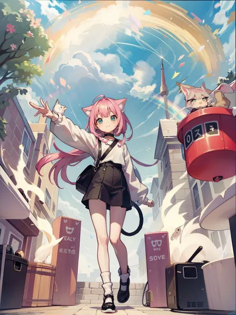 girl with、I'm with a cute cat（（Cute Cat 1.5））、Pink hair（rainbow-colored hair）