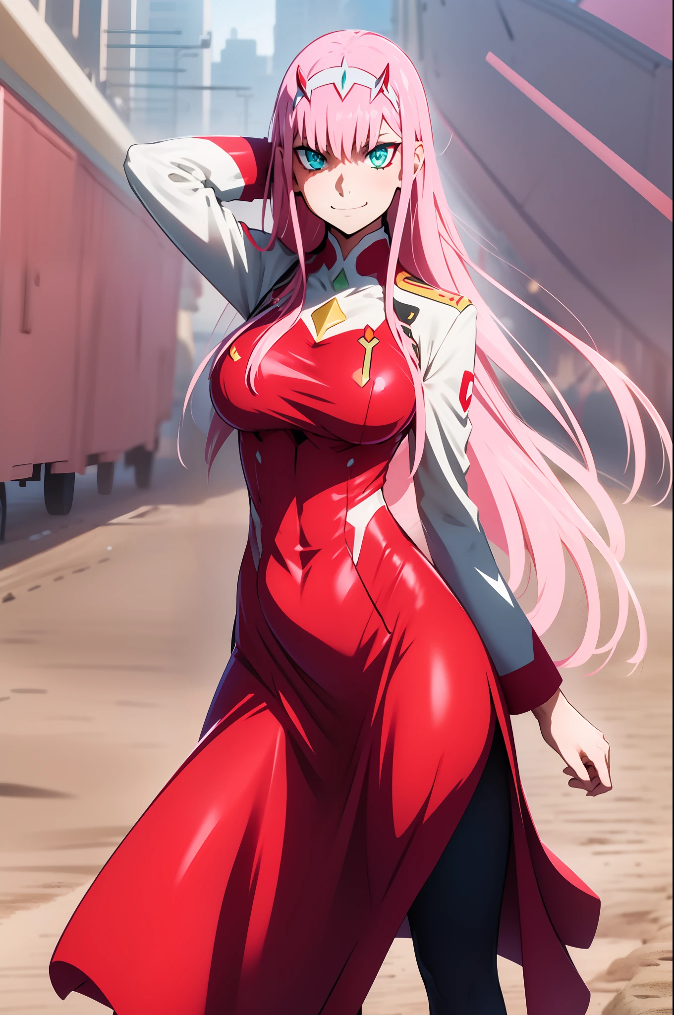 Anime girl in red dress with sword in hand - SeaArt AI