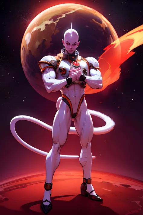 masterpiece, best quality, frieza, 1boy, clenched hands, earth \(planet\), full body, looking at viewer, male focus, tail, plane...