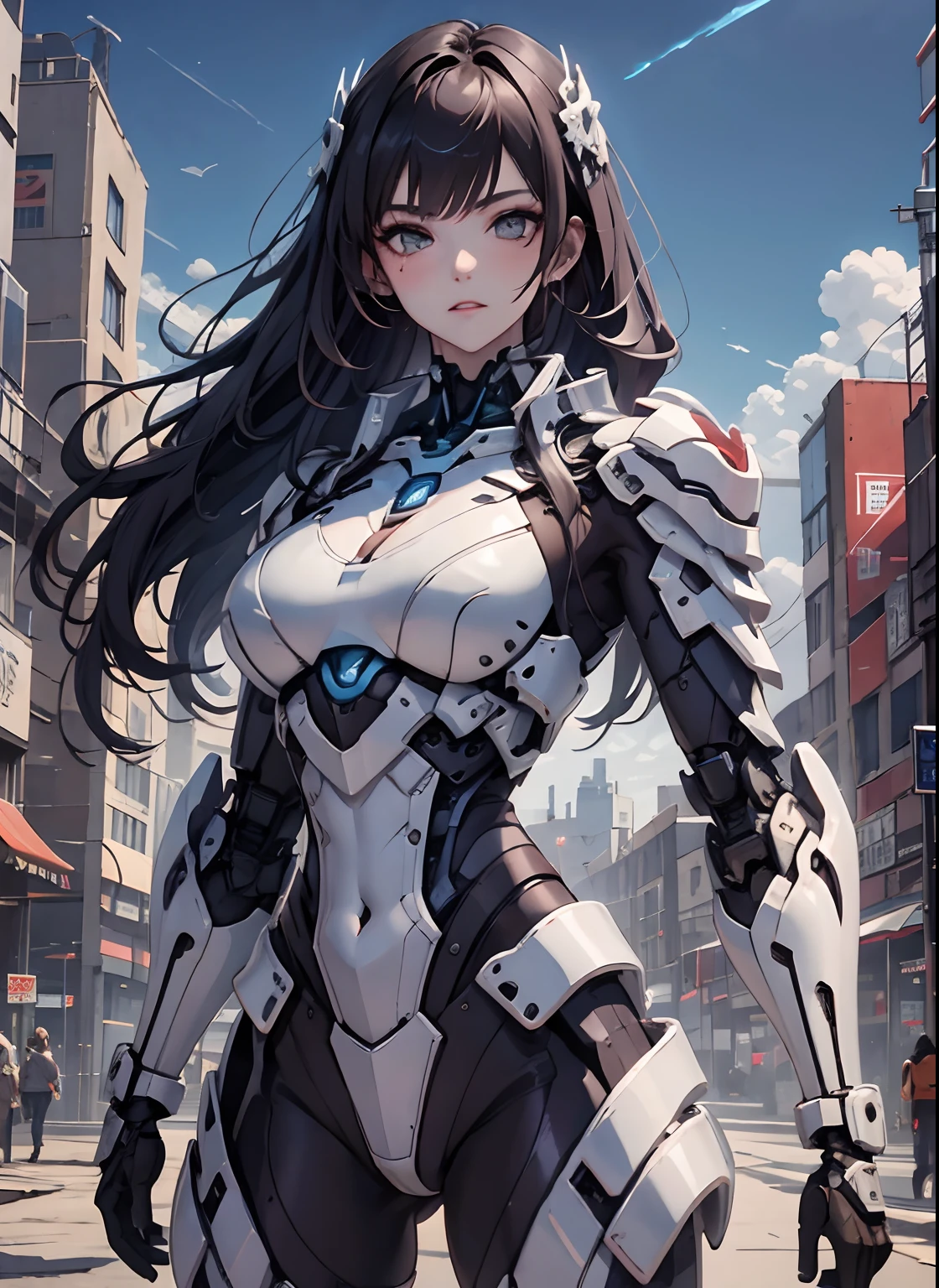 highes definition (8K), Beautiful woman defined body detailed, bluish black hair, Sexy full body pose wearing Conan cosplay, the Barbarian, breasts big, Breasts huge, Oppai, high tech blue uniform, cyberpunk, futurist, Scenery with night sky with clouds, ..moonligh,