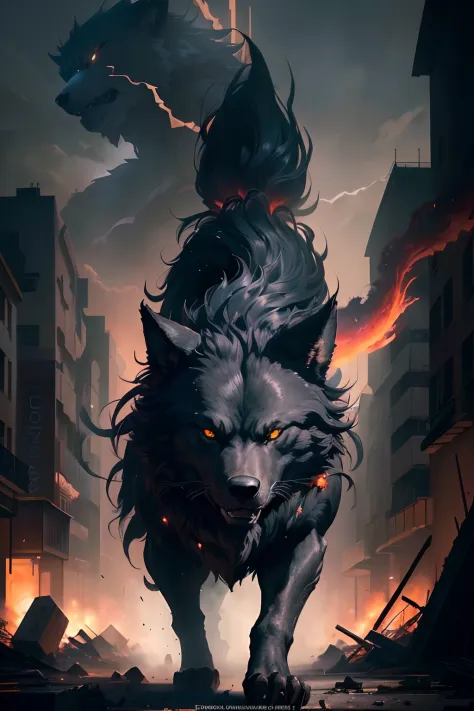 arte de fantasía de lobo negro