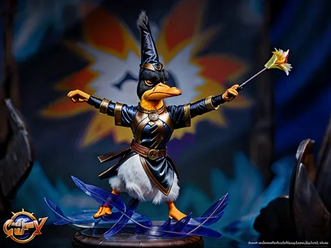 a realistic depiction of Daffy Duck as a mage, fantastic aura