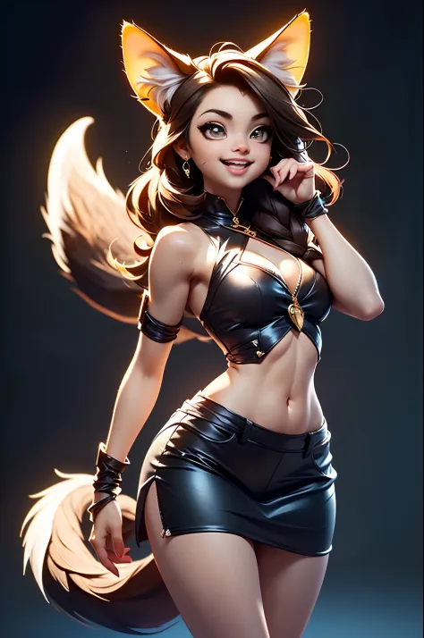 (Beautiful woman face:1.5), (Cute image standing all over the body:1.5), (Cat-like furry body and cat's paws:1.5), (The paw is on the chin:1.2), (Cute), ( anime styled 3d:1.5), pleatedskirt, Bikini swimsuit, (Hairy limbs:1.45), (Very long, Fluffy fox tail:...