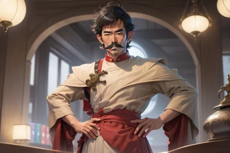 a lean asian nobleman with a nice mustache who runs an illegal gambling den that pays no taxes.