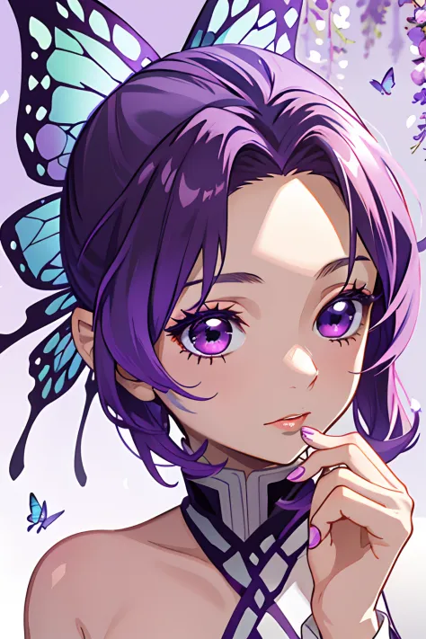 absurderes, A high resolution, ultra - detailed, (1 young woman:1.3), kawaii, Adorable, Face focus,Short thin purple hair，haori，...