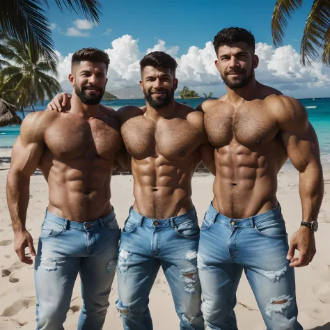 Shirtless Male Beach Ripped Abs Smiling 6 Pack Abs Jean Hunk PHOTO