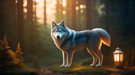wolf cute character, ultra detailed, perfect scenery, mysterious, glow, product photography, octane render, 8K ultra detailed, perfect scenery, mysterious, glowing brown, product photography, octane render, 8K