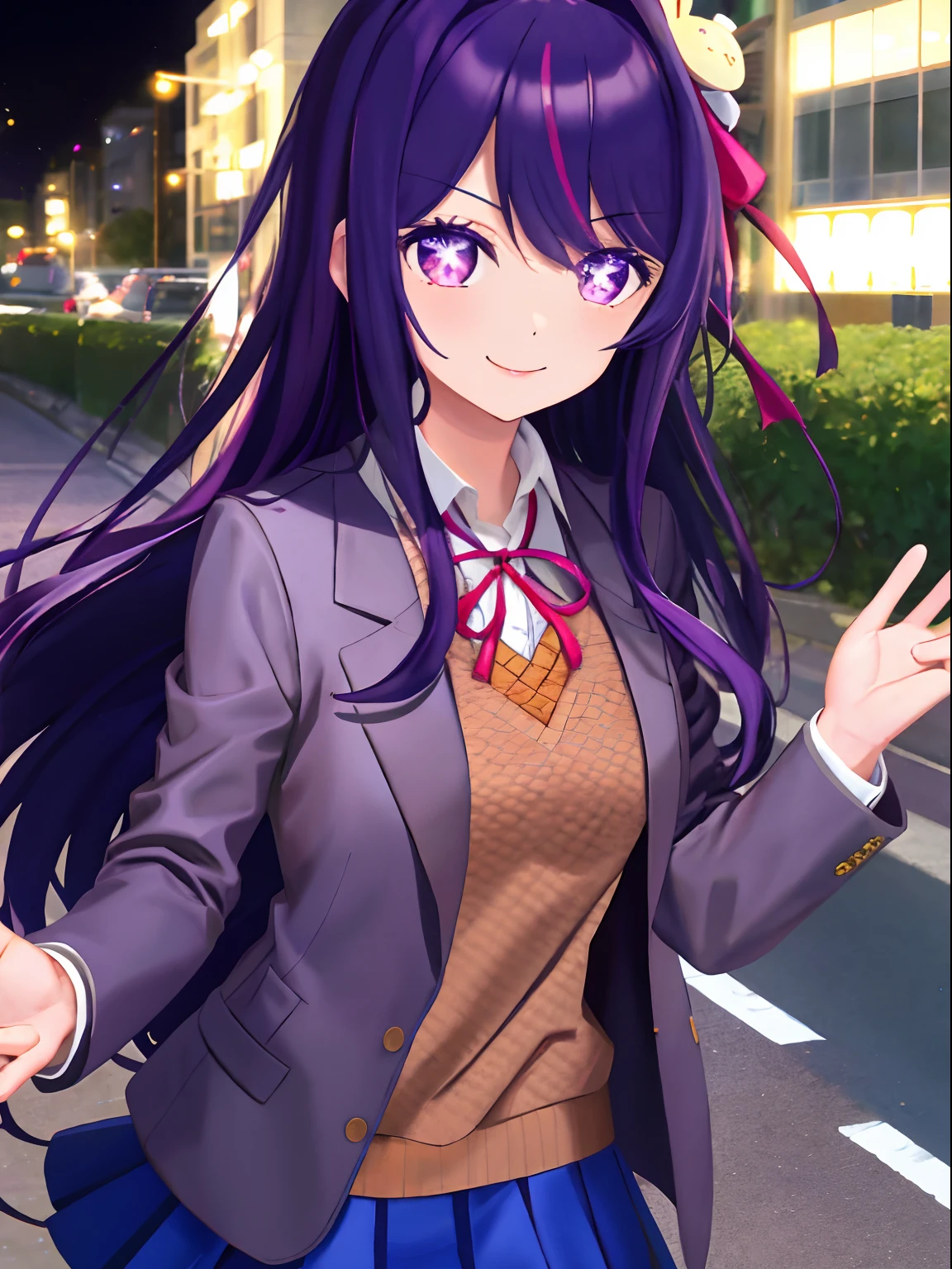 Anime girl with purple hair and purple eyes in a purple jacket - SeaArt AI