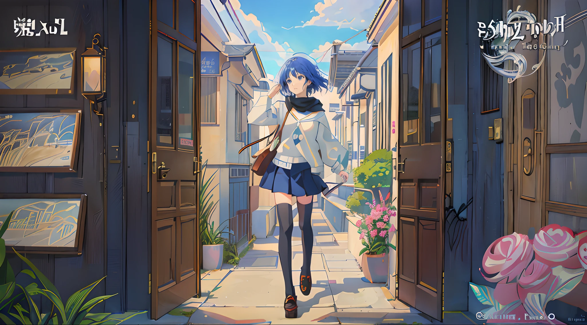 Anime girl walks in the doorway with a handbag in her hand, style of anime4 K, anime moe art style, Anime art wallpaper 8 K, the anime girl is running, Anime art wallpaper 4 K, Anime art wallpaper 4k, Anime style. 8K, anime visual of a cute girl, 2 d anime style, Have on the street, up of young anime girl