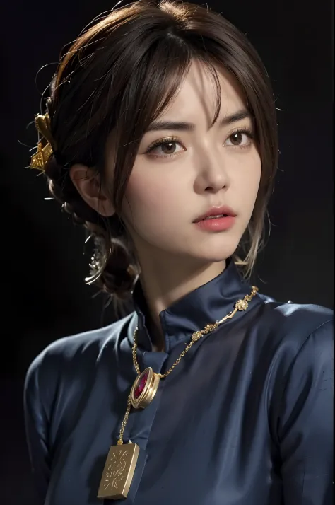 Arad woman wearing necklace and necklace with gold pendant, Rendu portrait 8k, By Leng Mei, Stunning anime face portrait, Soft portrait shot 8 K, 8K Artgerm bokeh, portrait of anime woman, high quality portrait, By Li Song, a beautiful anime portrait, auth...