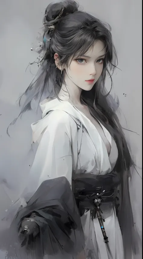 a close up of a woman with white hair and a white mask, beautiful character painting, guweiz, artwork in the style of guweiz, wh...