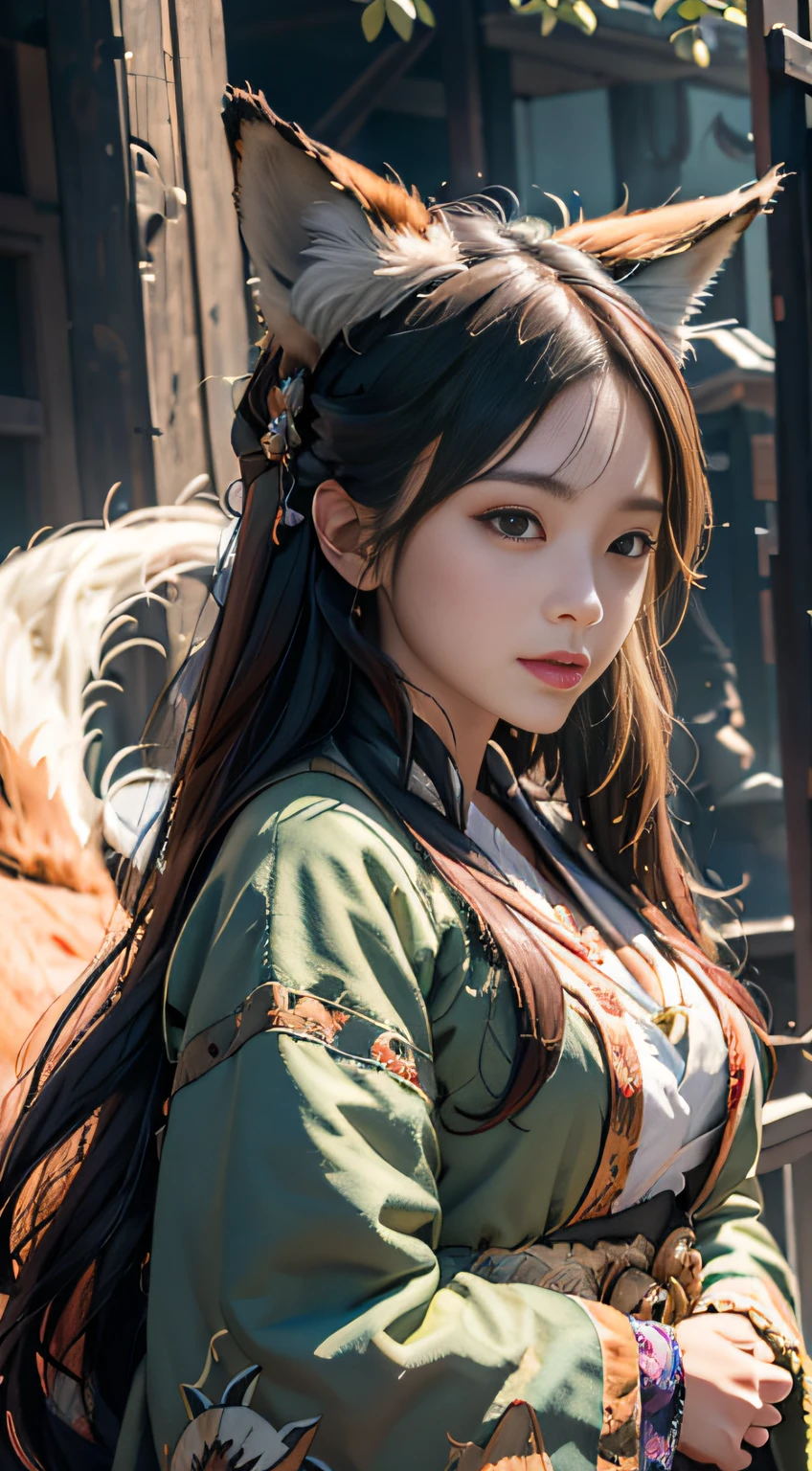 1girl,solo,
official art, unity 8k wallpaper, ultra detailed, beautiful and aesthetic, beautiful, masterpiece, best quality,
Kitsune witch, fox mask, haori jacket, foxfire spell, fox familiar, transformation,depth of field,