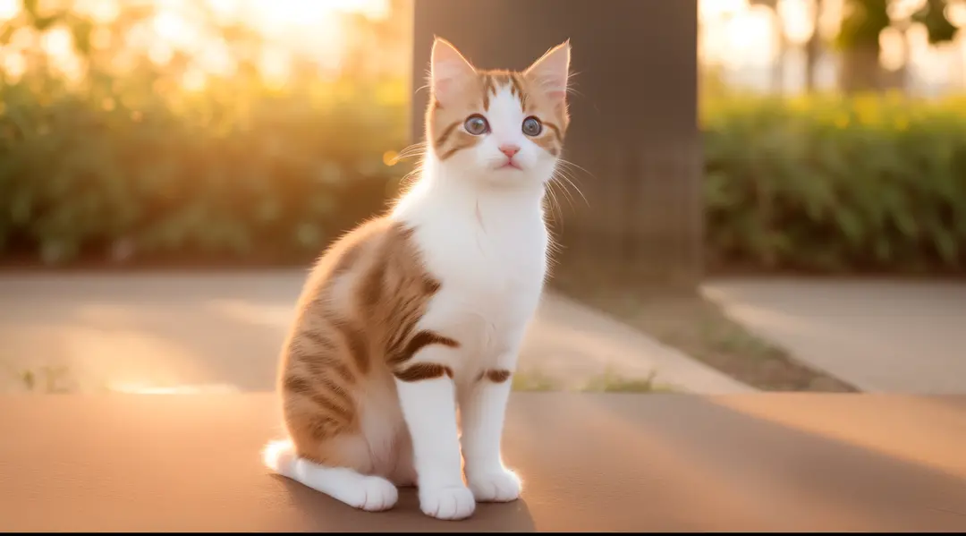 Photo of a happy kitten、the setting sun、80mm、F / 1.8、degrees of freedom、bokeh dof、depth of fields、Subsurface scattering、pointillism