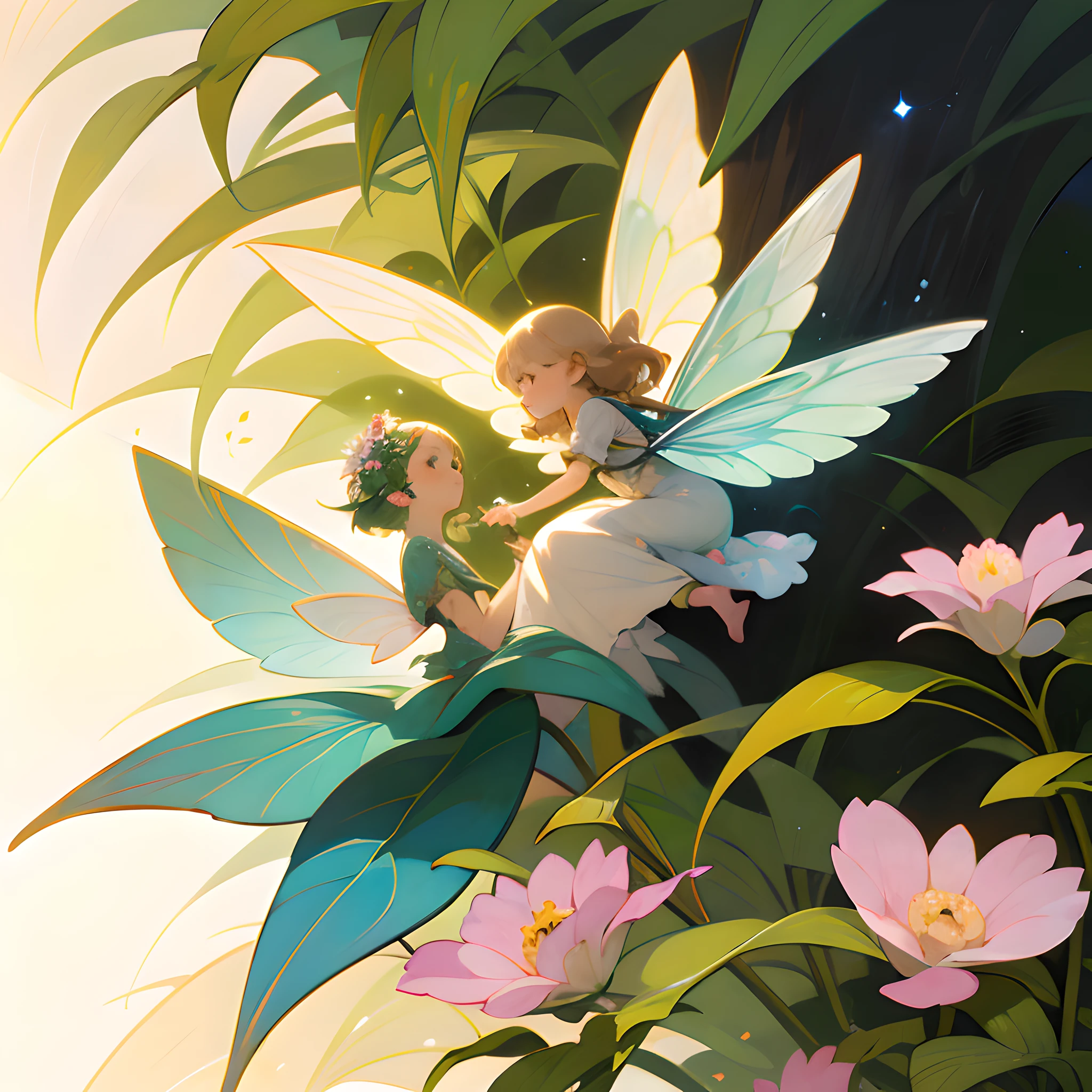 Anime fairy couple with flowers in the background - SeaArt AI