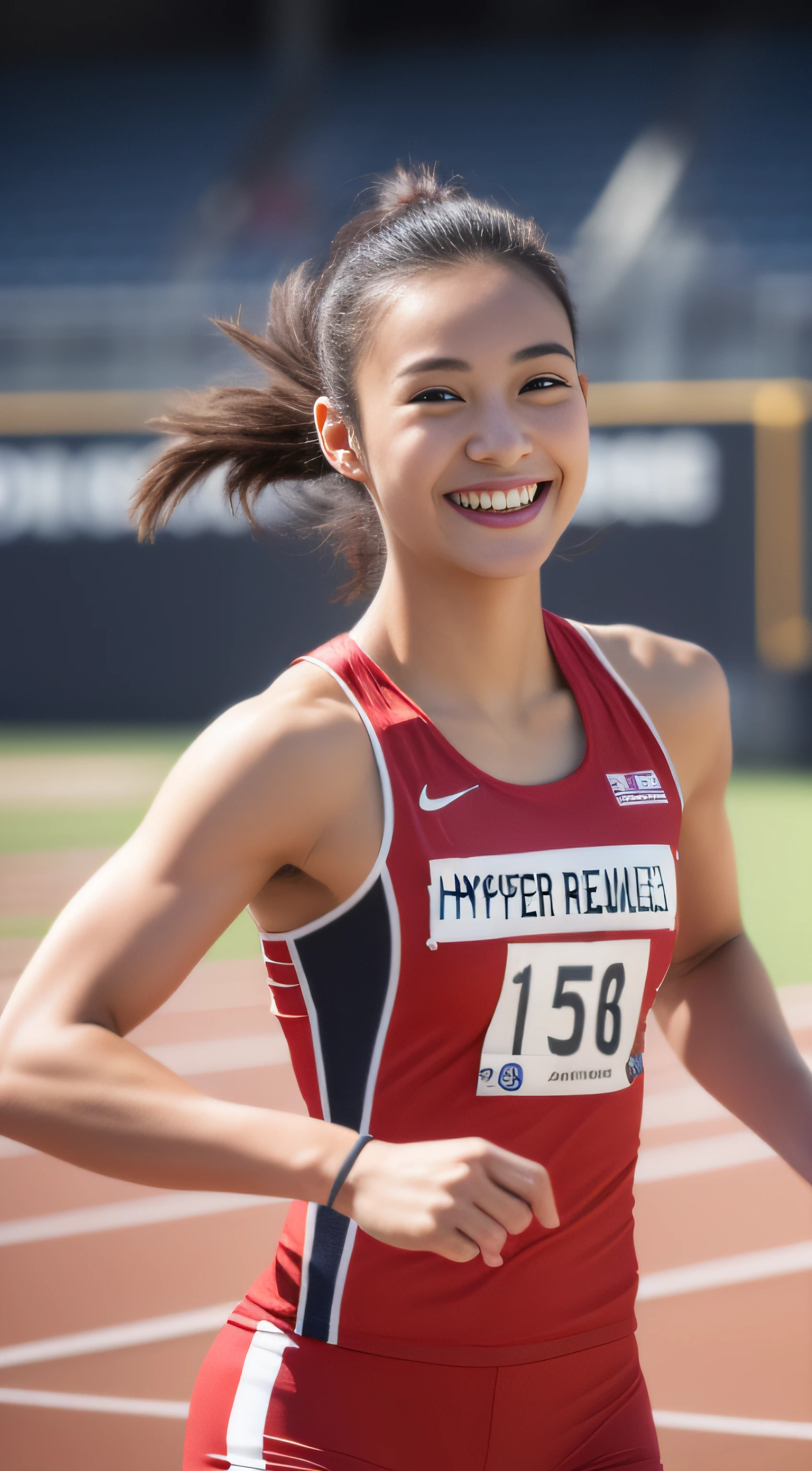 Arafed female athlete in red and black running on a track - SeaArt AI