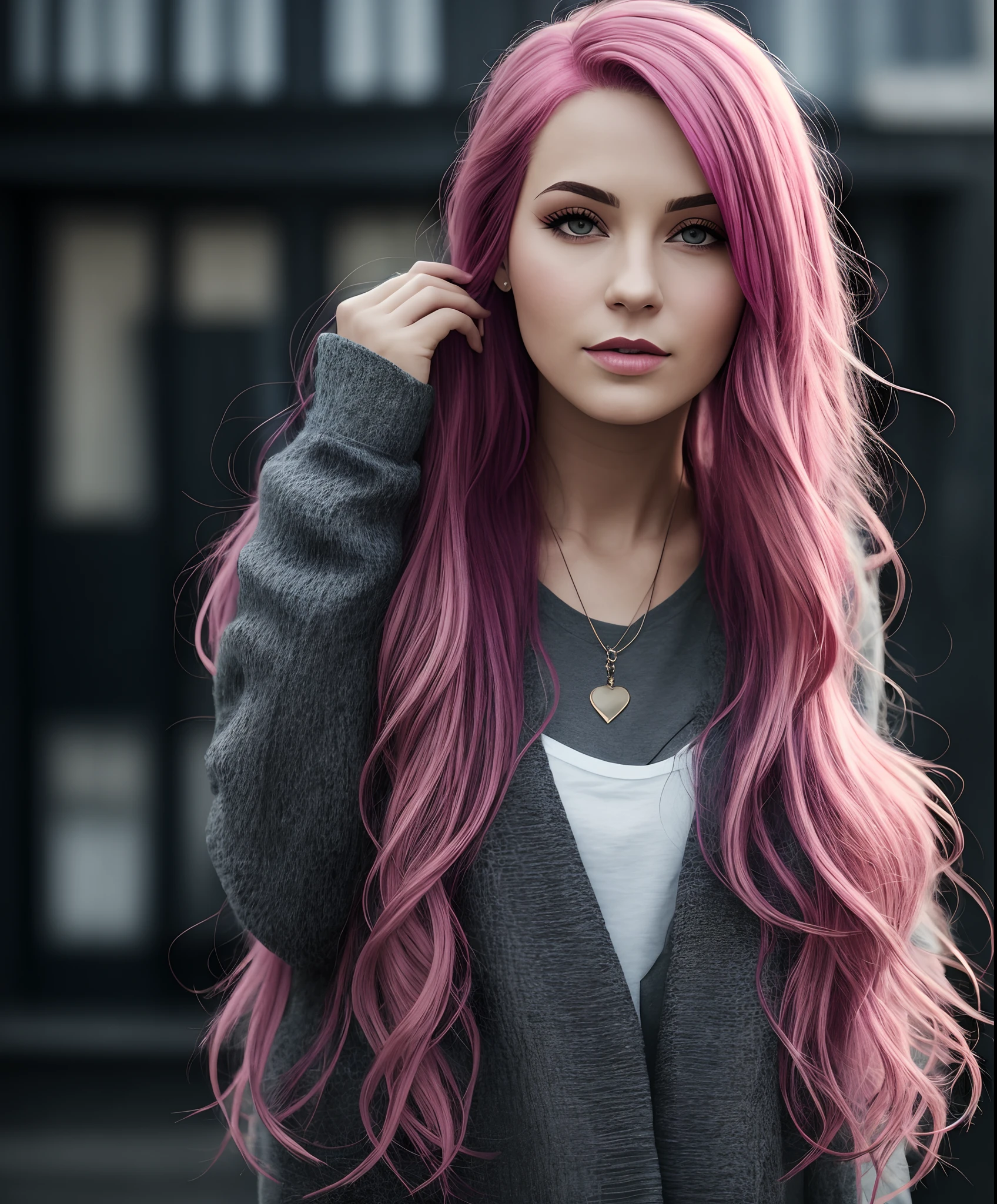 A  woman with pink hair