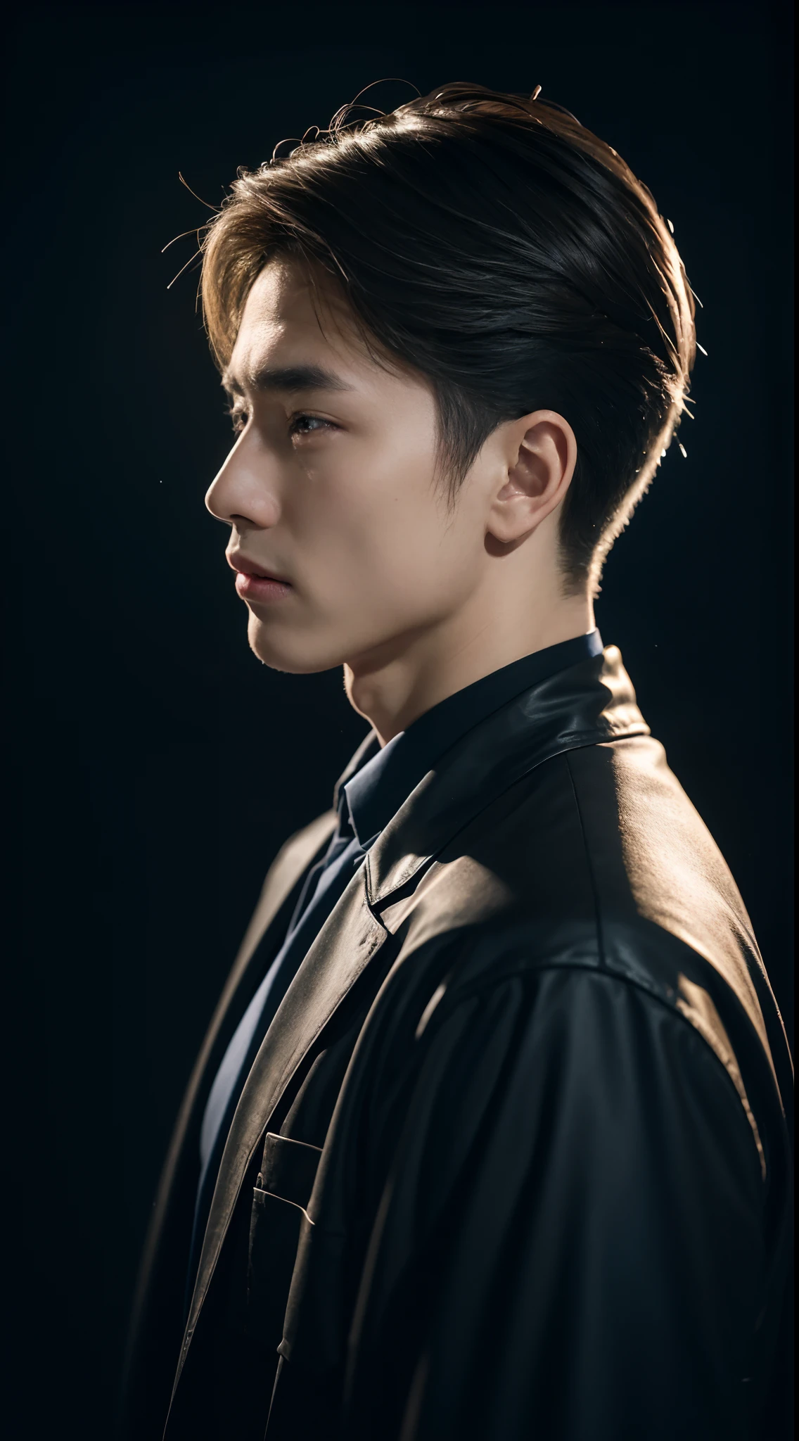 (8K, RAW photo, Highest quality),Realistic,1 man,16 year old man，frontage，Intricate details,Closed mouth,Muscular male,Manly,looks away,Male focus,Solo,Transparent coat，Chinese Song Dynasty,Night sky,Soft lighting,Cinematic lighting,Portrait,Close-up,Lovingly