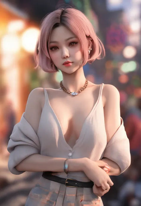 (top-quality、8K、32K、tmasterpiece、hyper HD:1.2)、Photo of a cute Japanese woman、(gigantic cleavage breasts)、Large full breasts、short-hair、The upper part of the body、sface focus、Oversized_Sweater、a necklace、simple background、from the above、looking at viewert、
